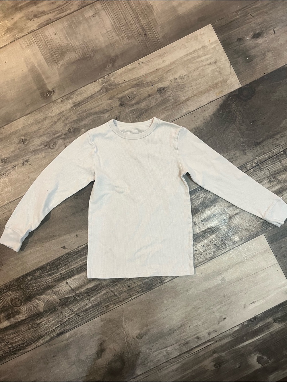 Children’s Place Youth Medium Light Cream Waffle Knit Long Sleeve Thermal Shirt